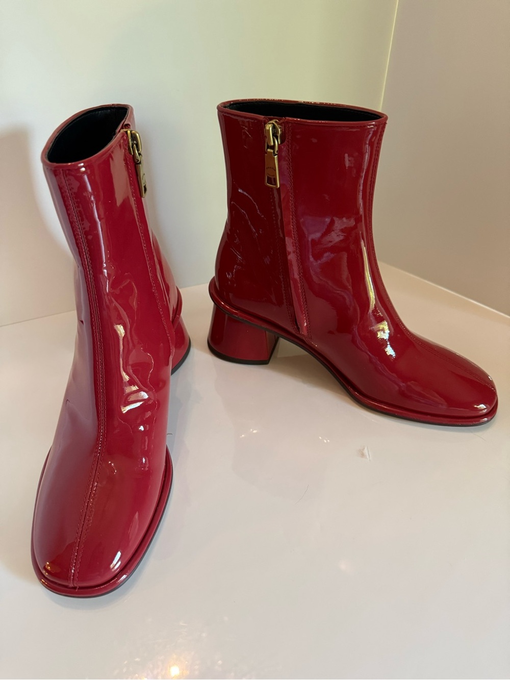 Coach Red Patent Leather Block Heel Boots